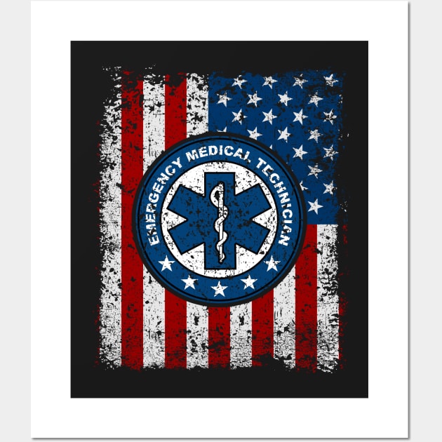 Emergency Medical Technician American Flag Wall Art by RadStar